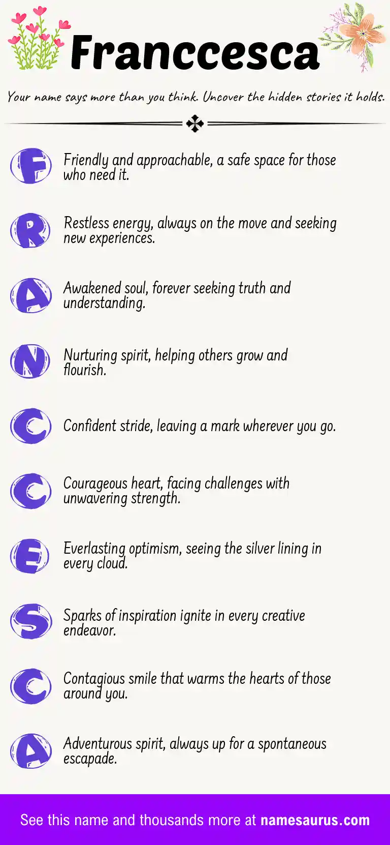 Acrostic poem about Franccesca.