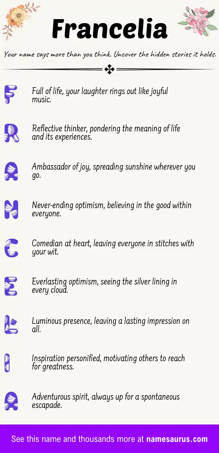 Acrostic poem about Francelia.