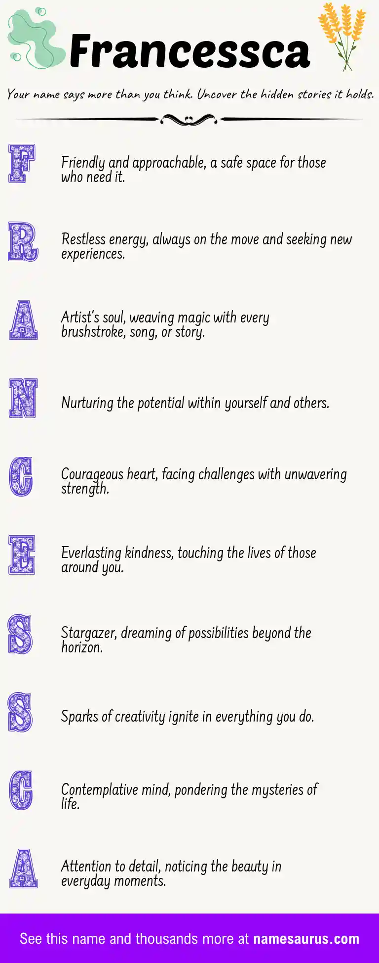 Acrostic poem about Francessca.