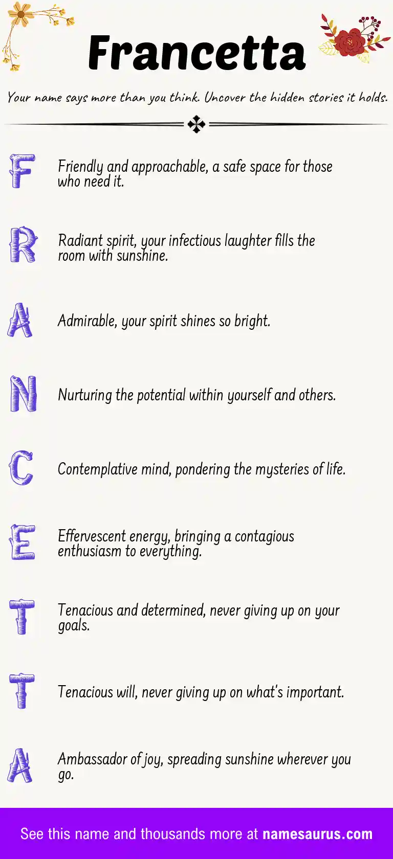Acrostic poem about Francetta.