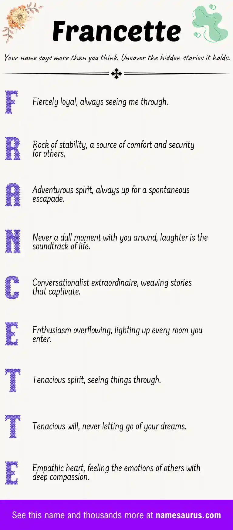 Acrostic poem about Francette.