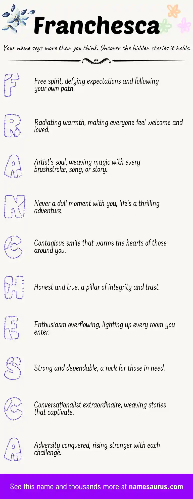 Acrostic poem about Franchesca.