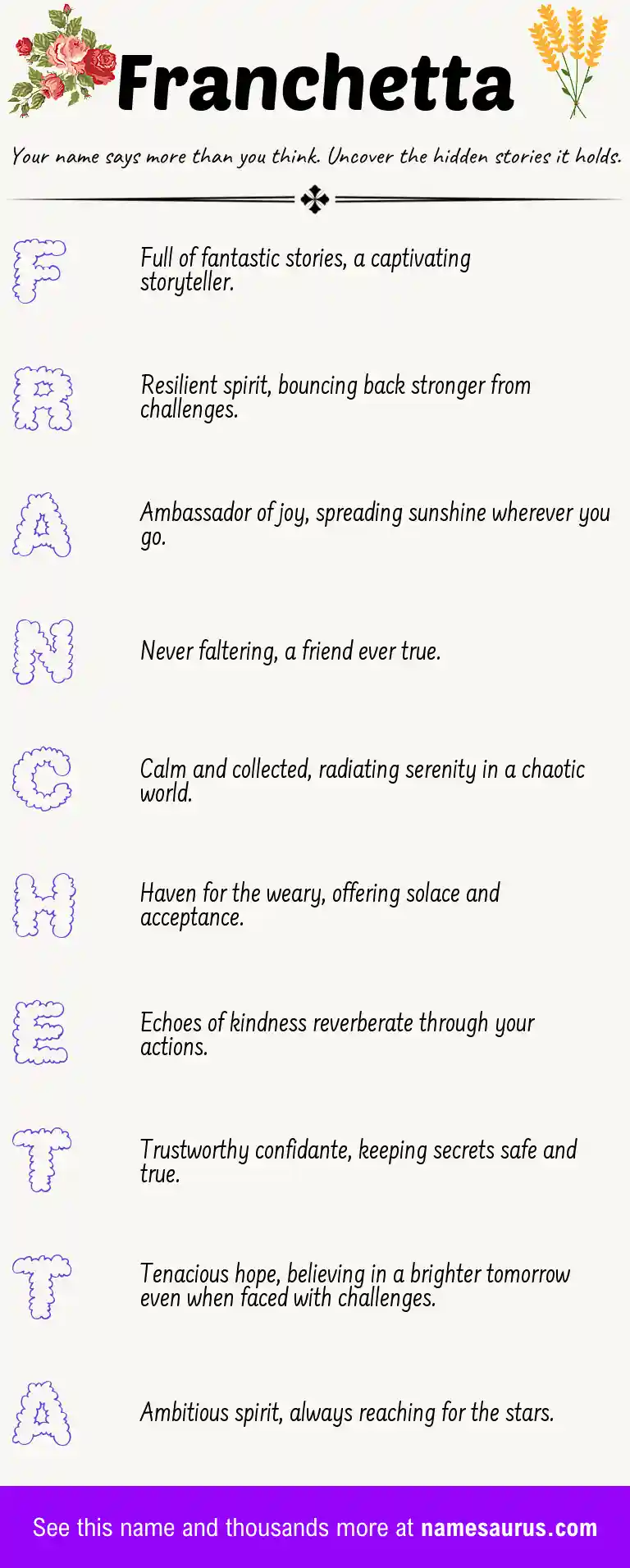 Acrostic poem about Franchetta.