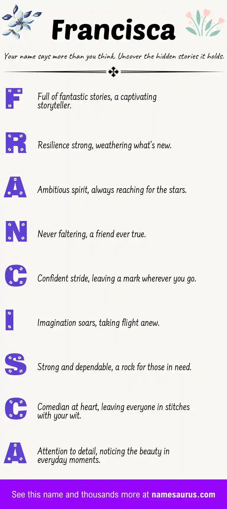 Acrostic poem about Francisca.