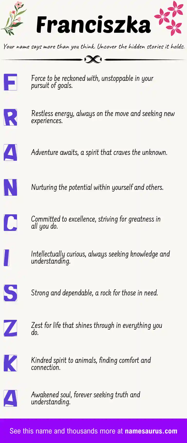 Acrostic poem about Franciszka.