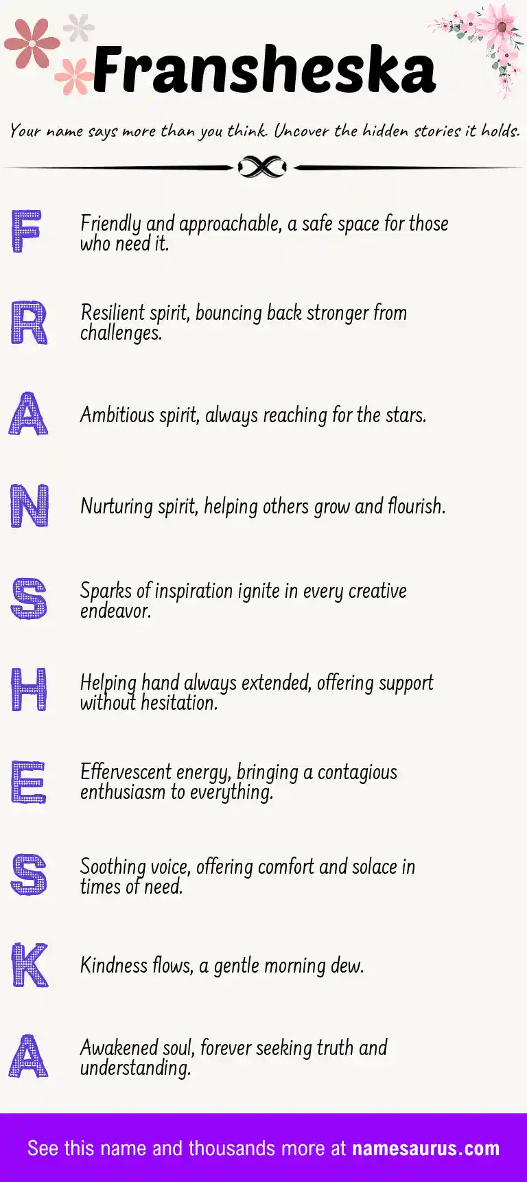 Acrostic poem about Fransheska.