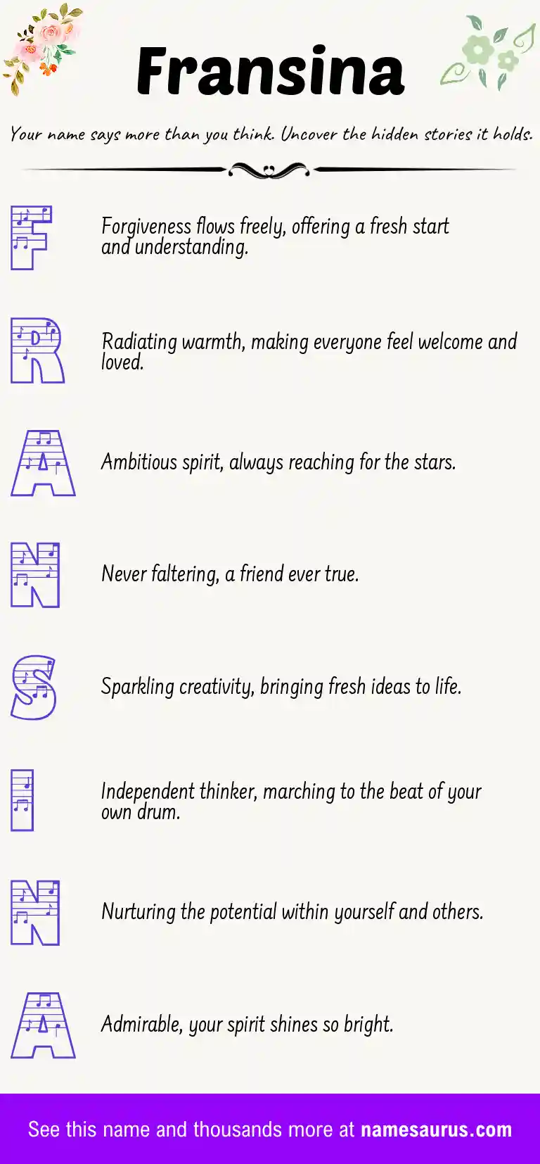 Acrostic poem about Fransina.