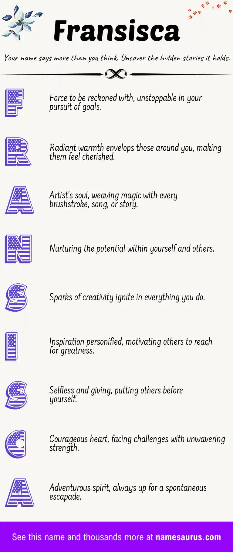 Acrostic poem about Fransisca.