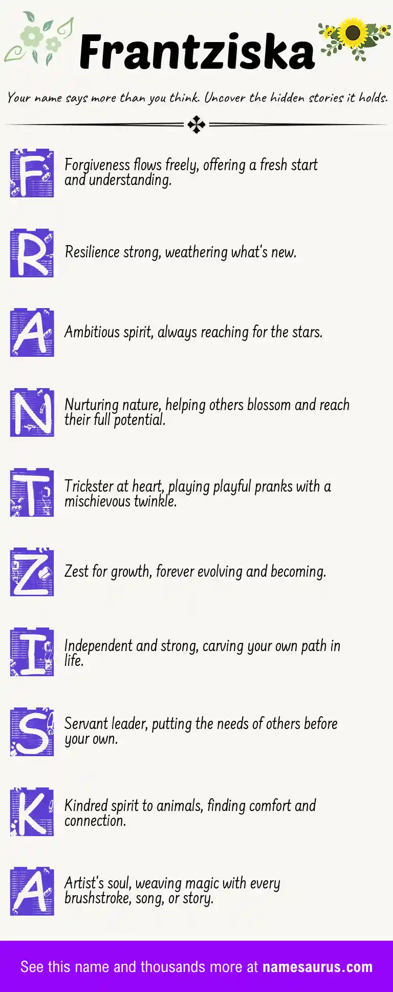 Acrostic poem about Frantziska.