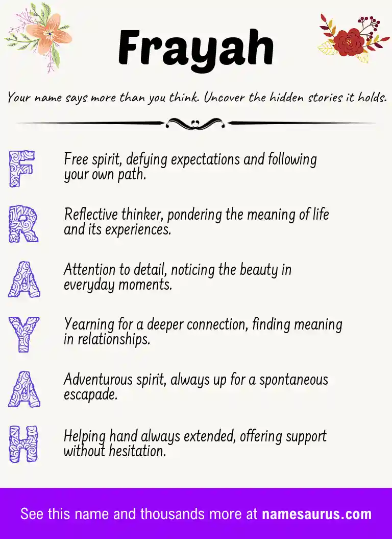 Acrostic poem about Frayah.
