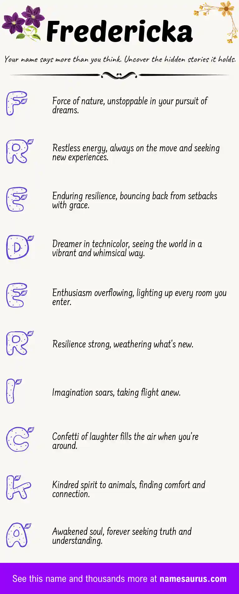 Acrostic poem about Fredericka.