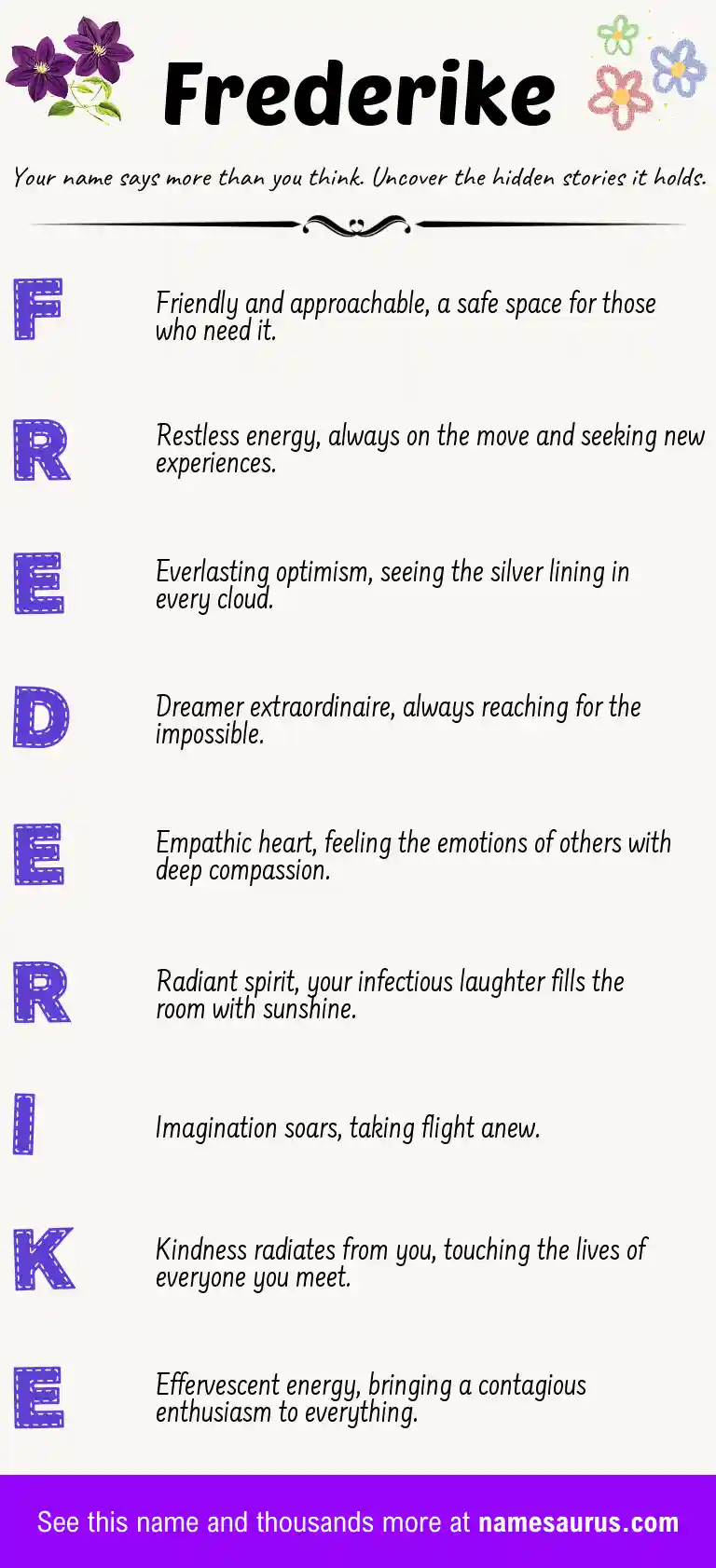 Acrostic poem about Frederike.
