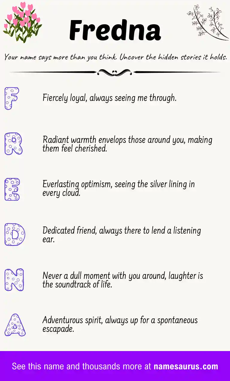 Acrostic poem about Fredna.