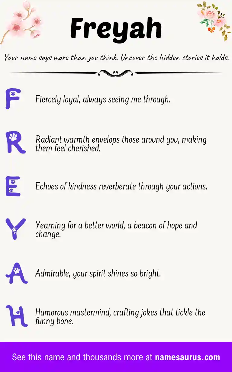 Acrostic poem about Freyah.