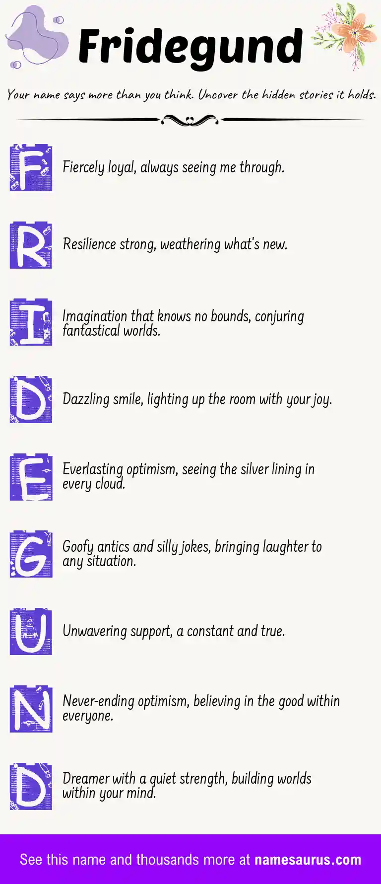 Acrostic poem about Fridegund.