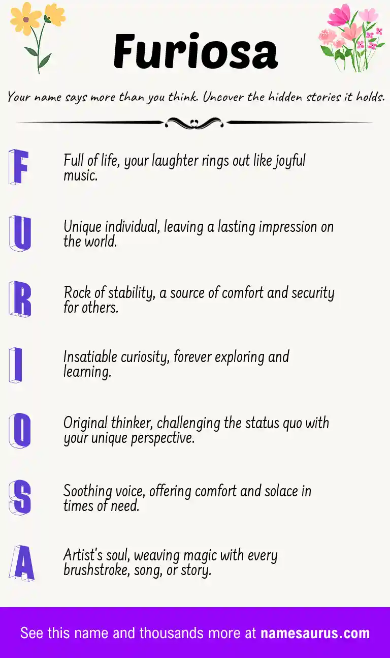 Acrostic poem about Furiosa.
