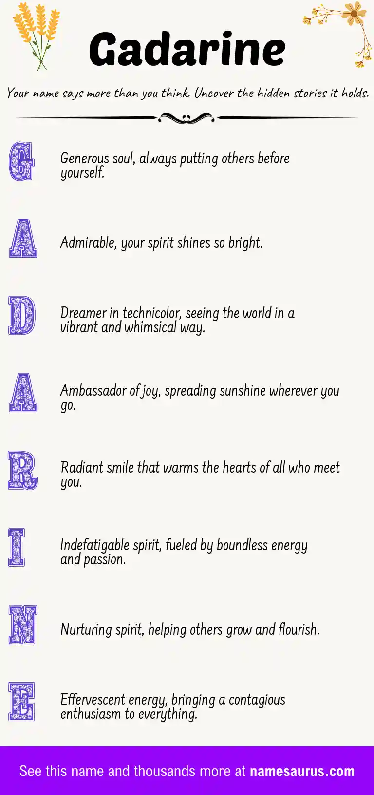 Acrostic poem about Gadarine.