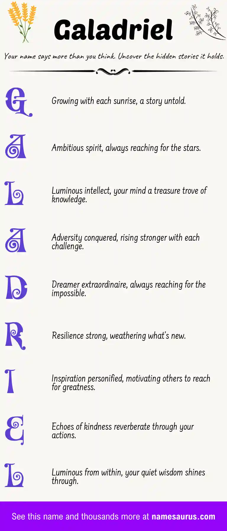 Acrostic poem about Galadriel.