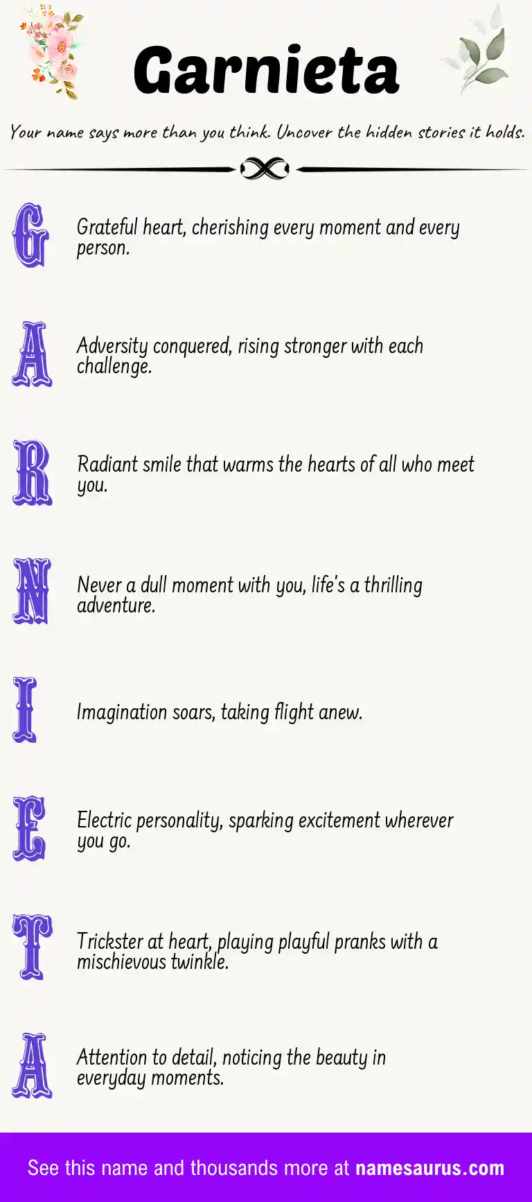Acrostic poem about Garnieta.