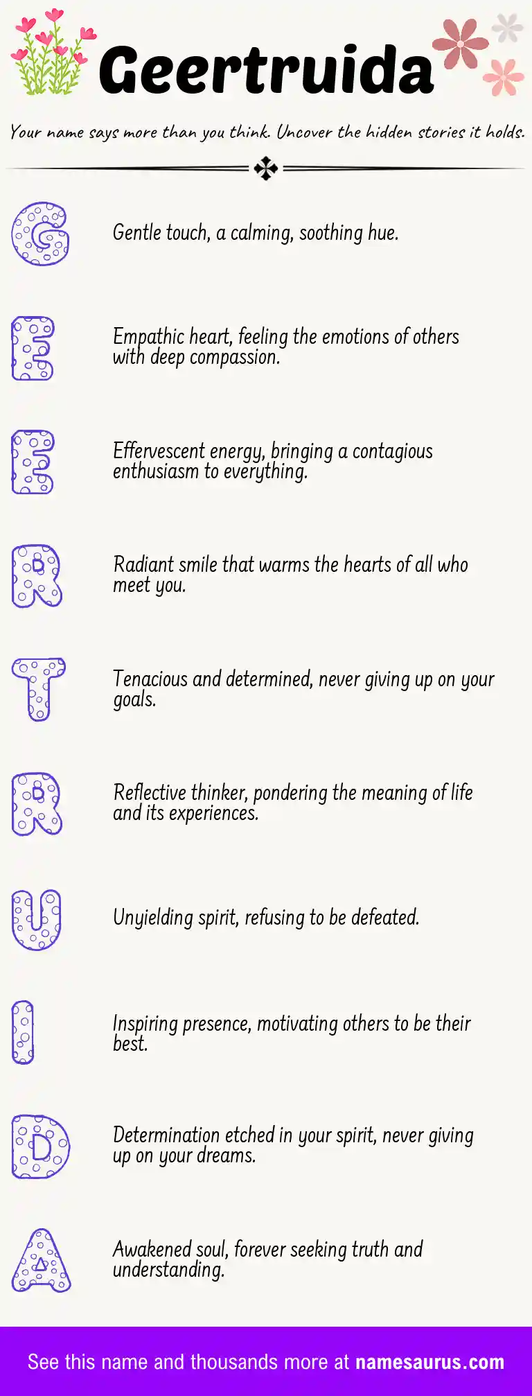 Acrostic poem about Geertruida.
