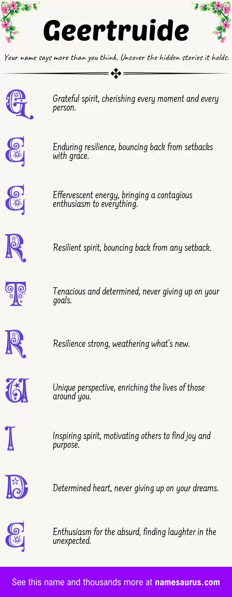 Acrostic poem about Geertruide.