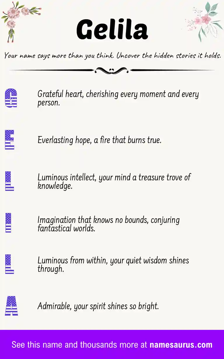 Acrostic poem about Gelila.