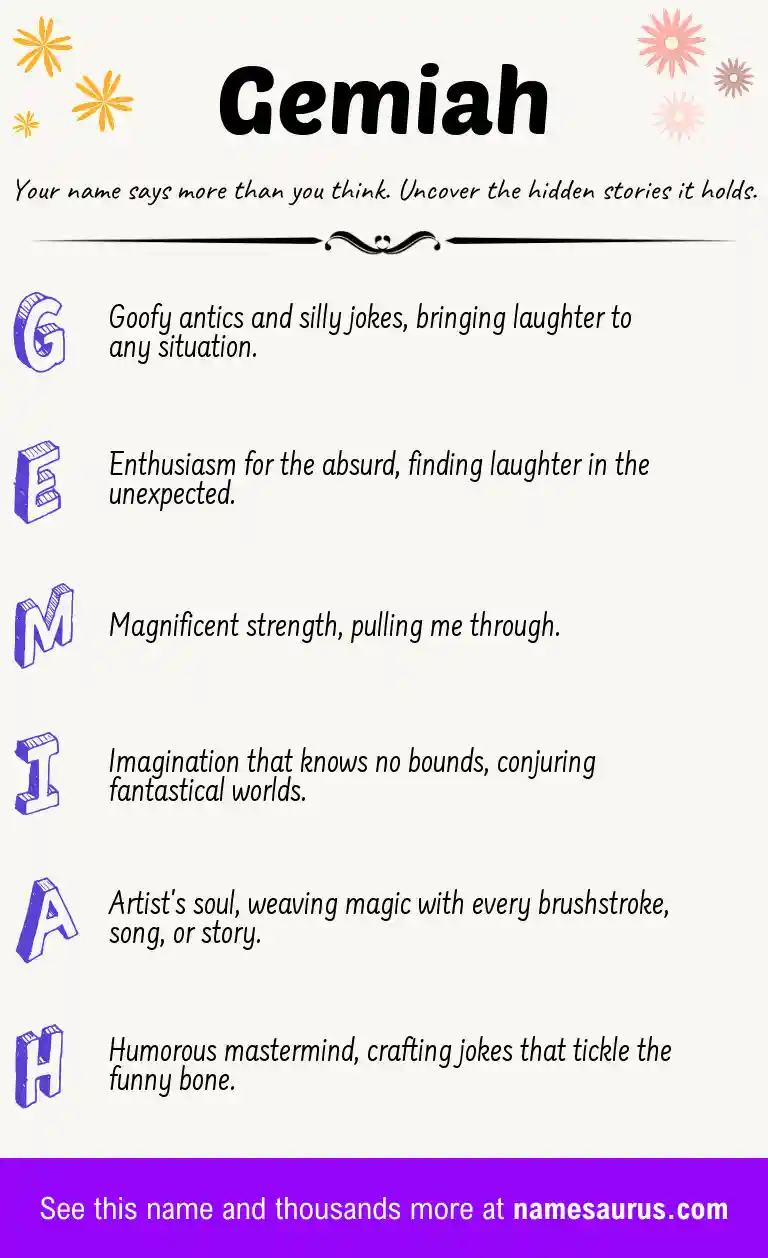 Acrostic poem about Gemiah.