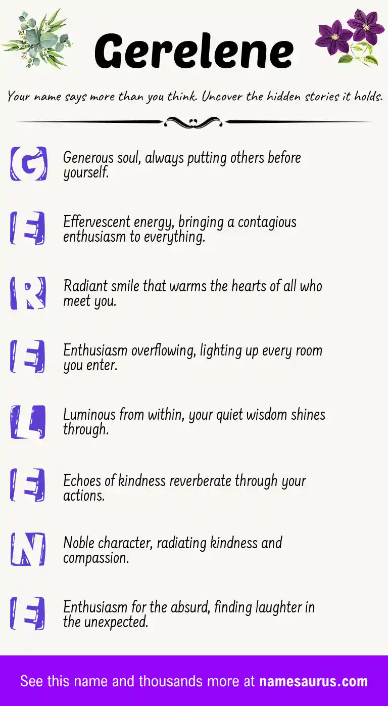 Acrostic poem about Gerelene.