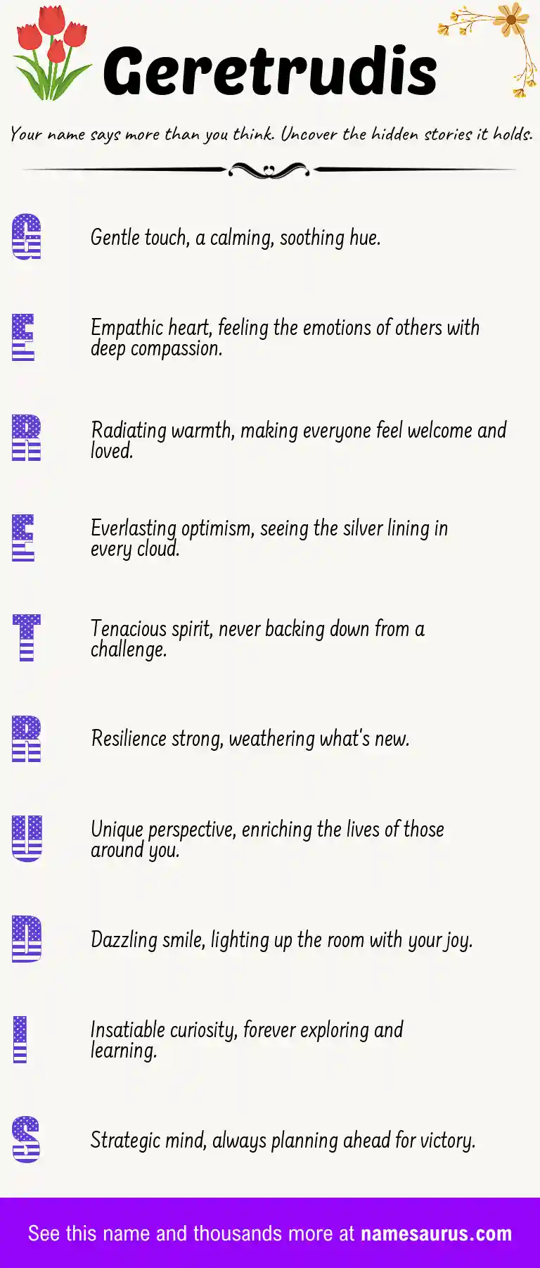 Acrostic poem about Geretrudis.