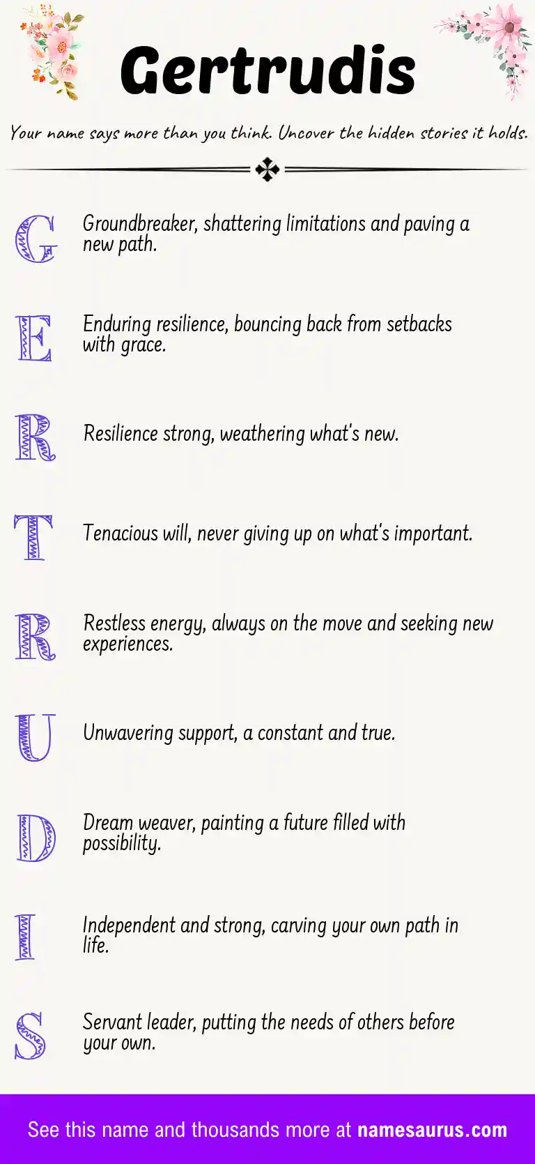 Acrostic poem about Gertrudis.