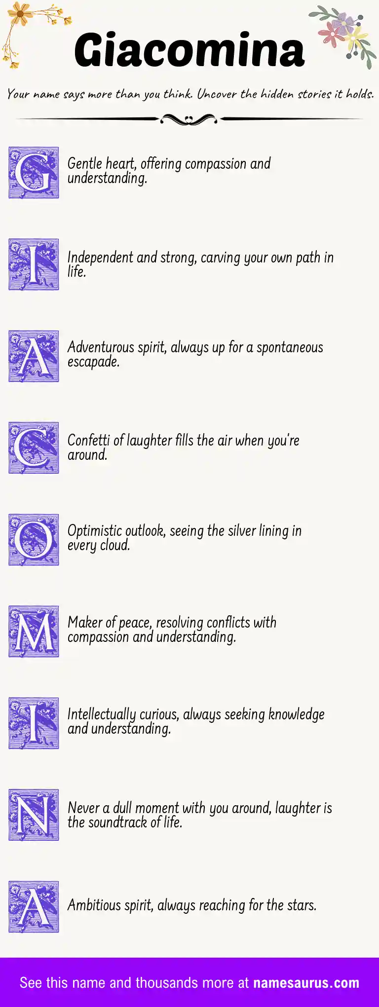 Acrostic poem about Giacomina.