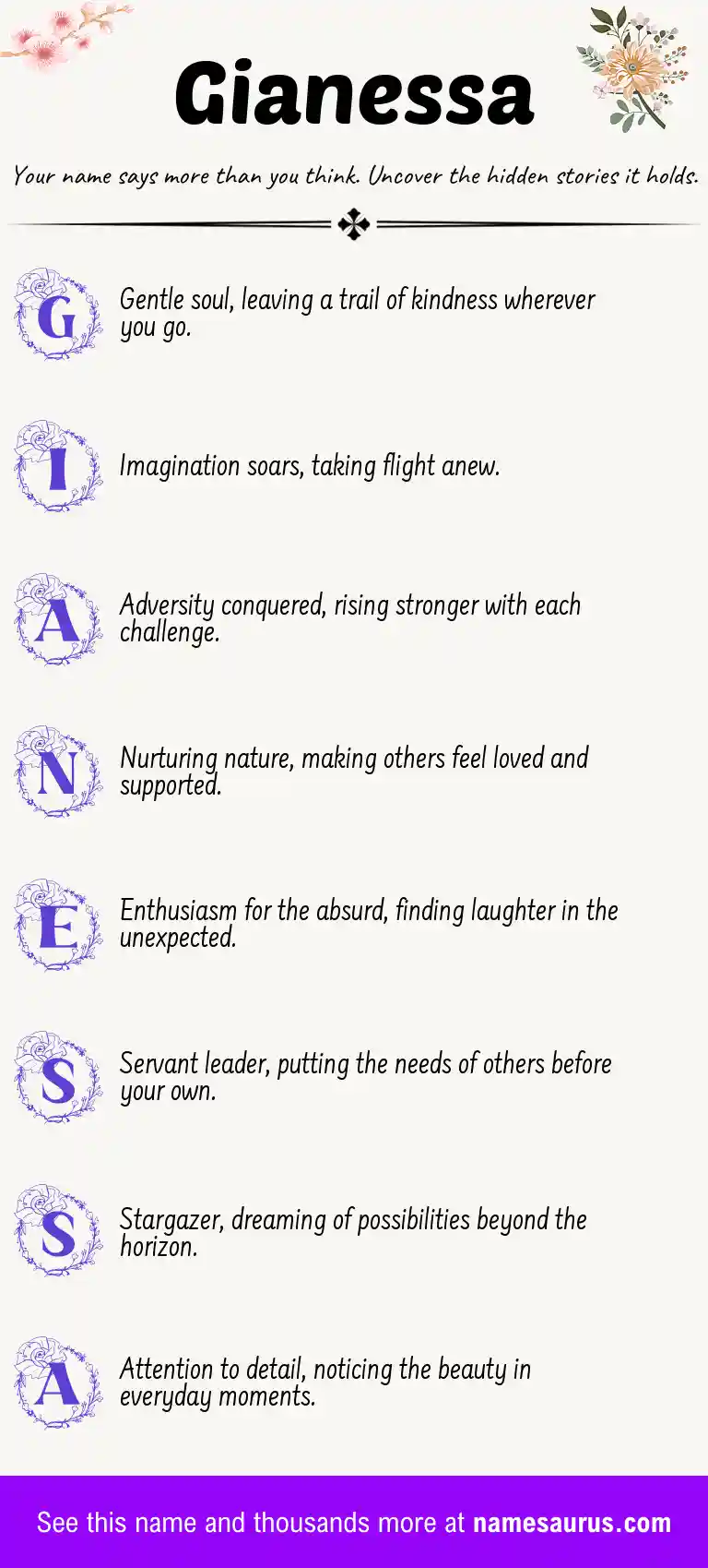 Acrostic poem about Gianessa.