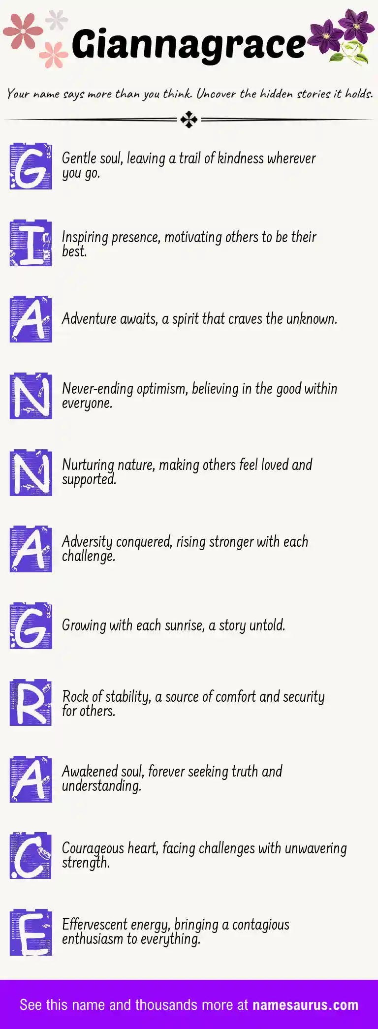 Acrostic poem about Giannagrace.