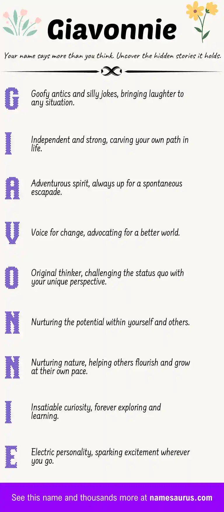 Acrostic poem about Giavonnie.