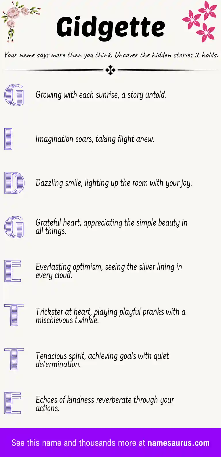 Acrostic poem about Gidgette.
