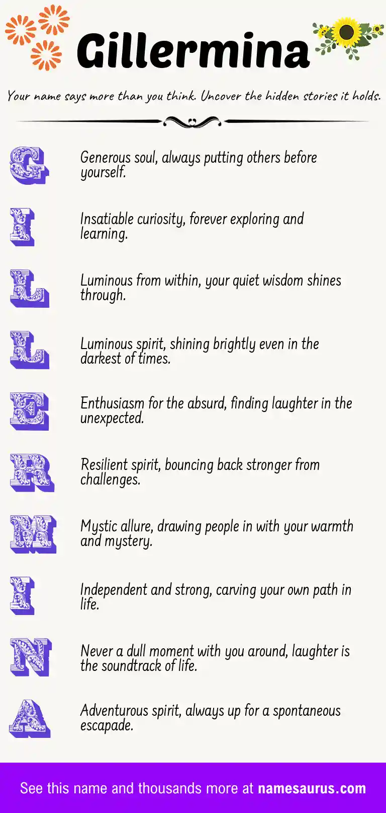 Acrostic poem about Gillermina.