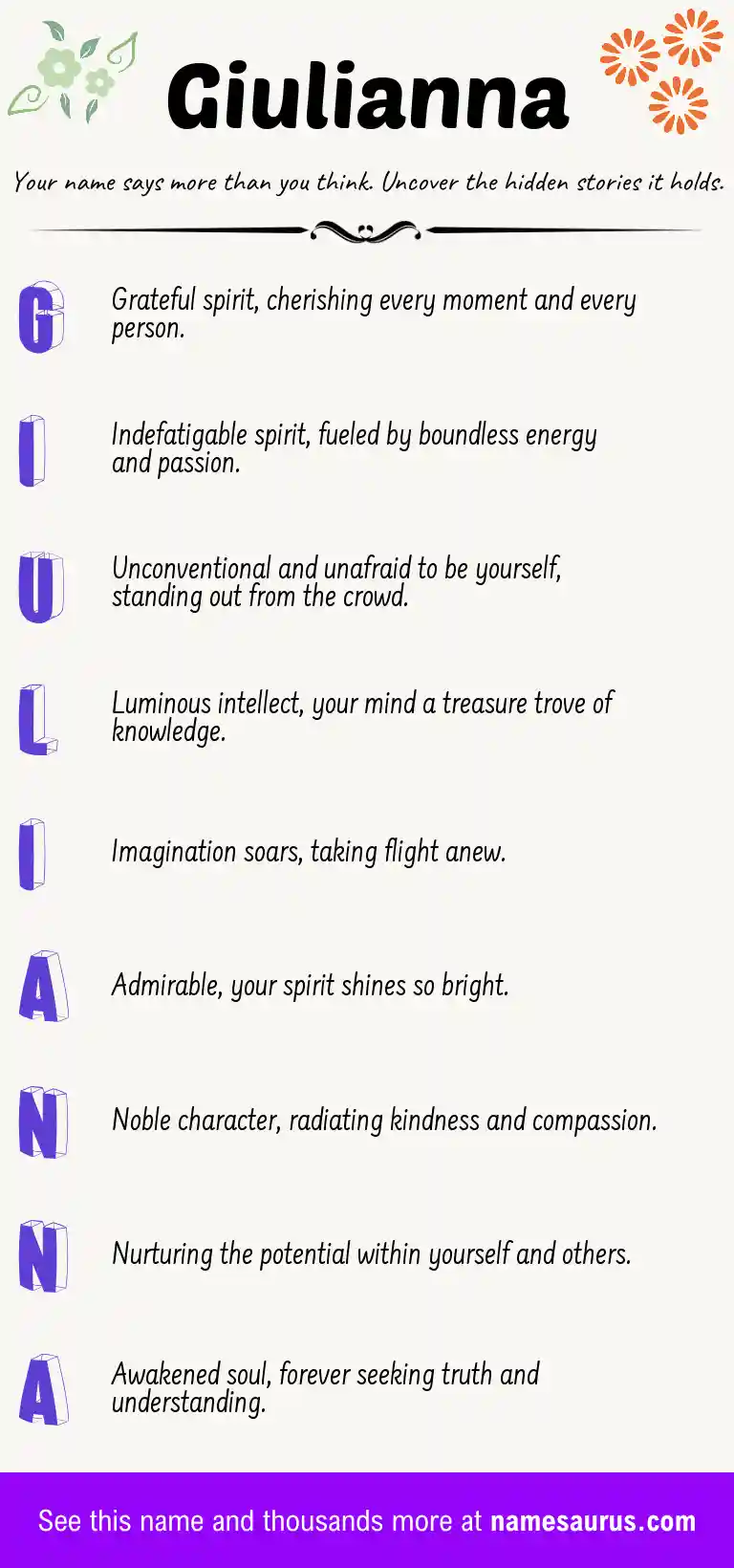 Acrostic poem about Giulianna.