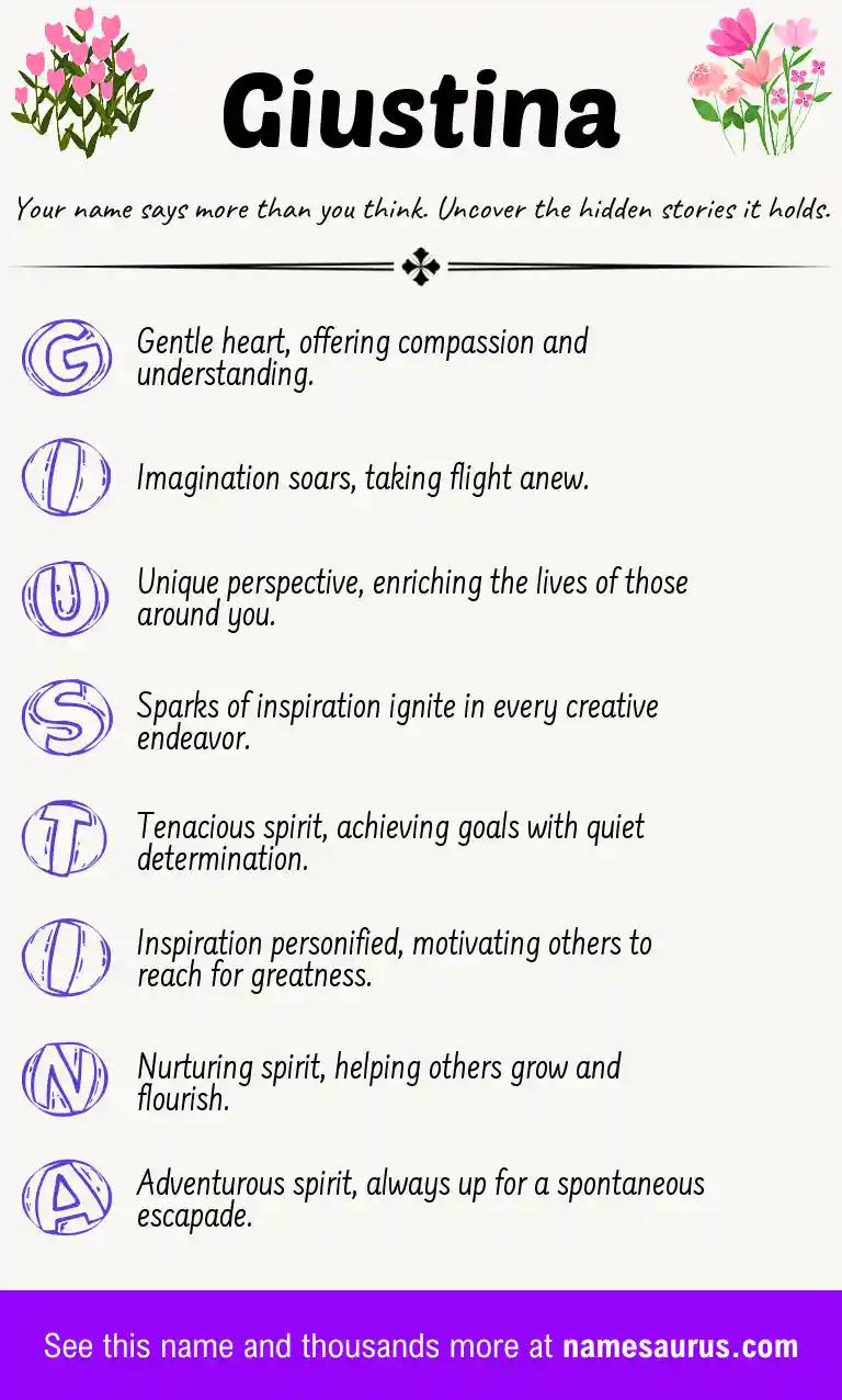 Acrostic poem about Giustina.