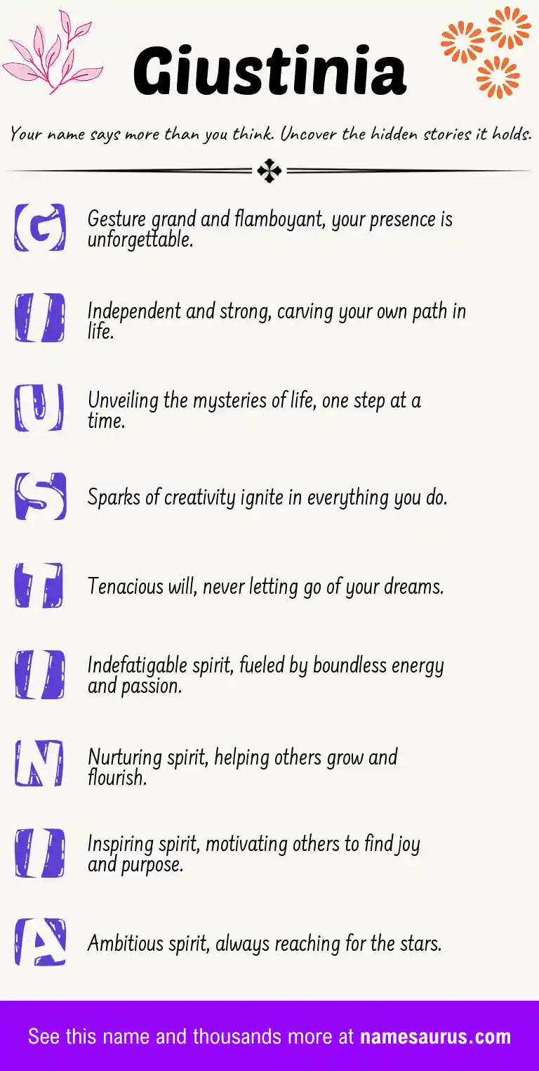 Acrostic poem about Giustinia.