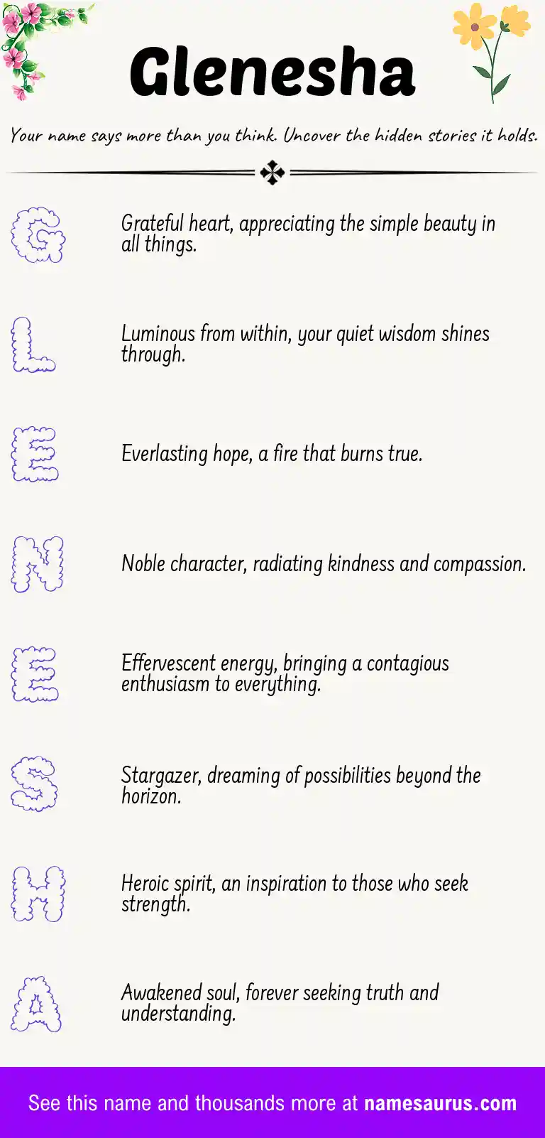 Acrostic poem about Glenesha.