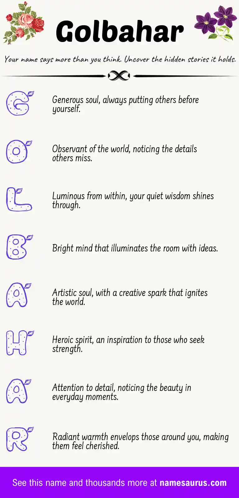 Acrostic poem about Golbahar.