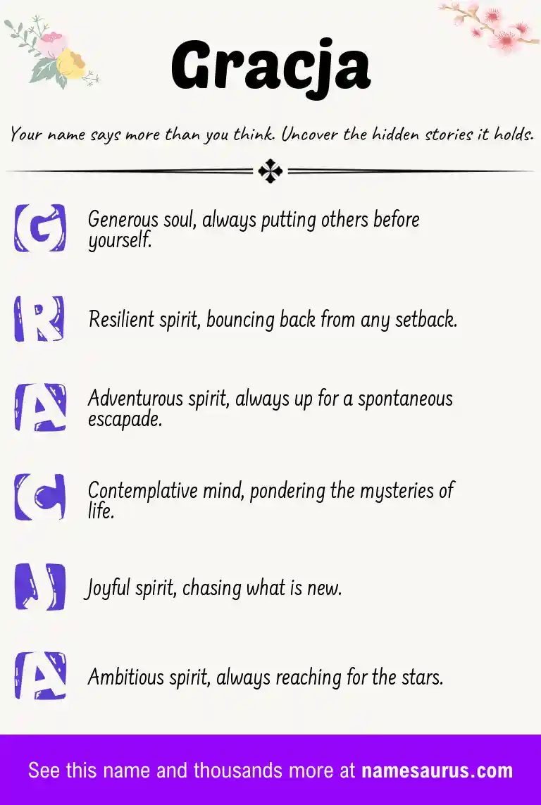 Acrostic poem about Gracja.
