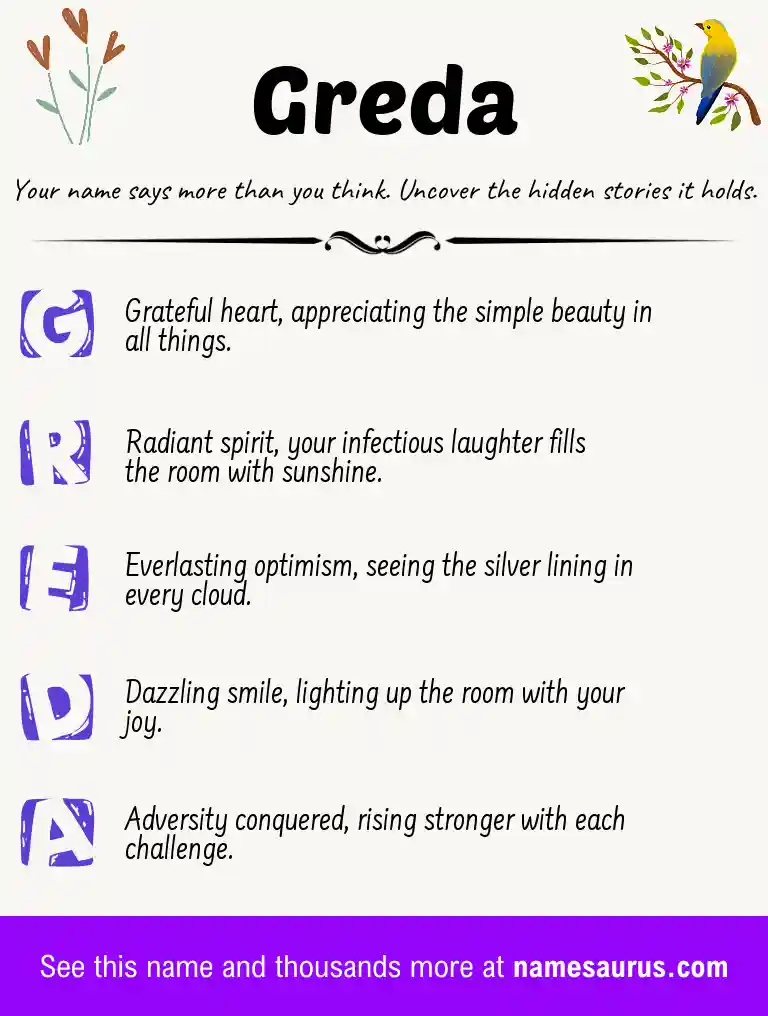 Acrostic poem about Greda.