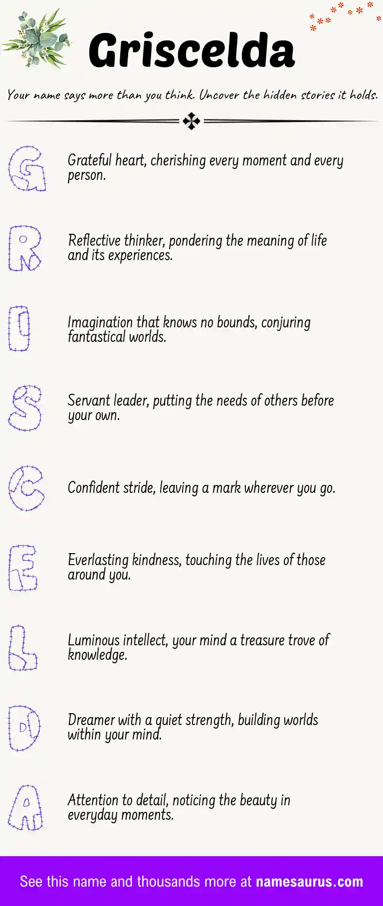 Acrostic poem about Griscelda.