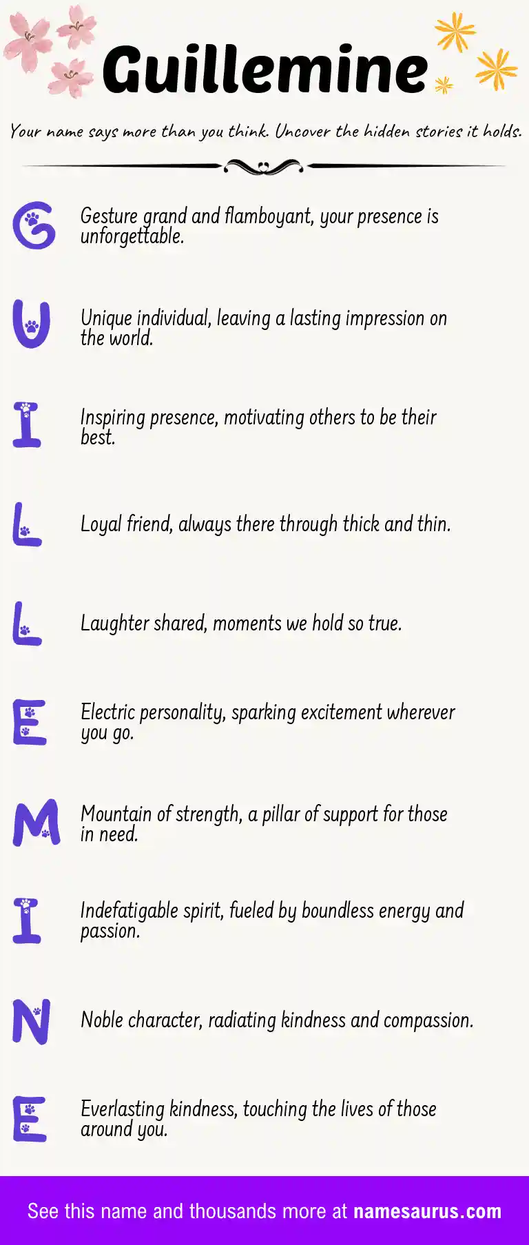 Acrostic poem about Guillemine.