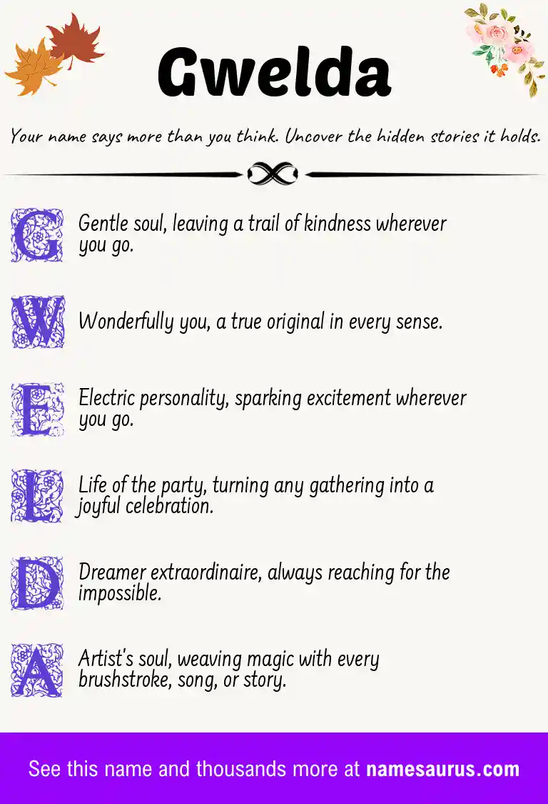 Acrostic poem about Gwelda.