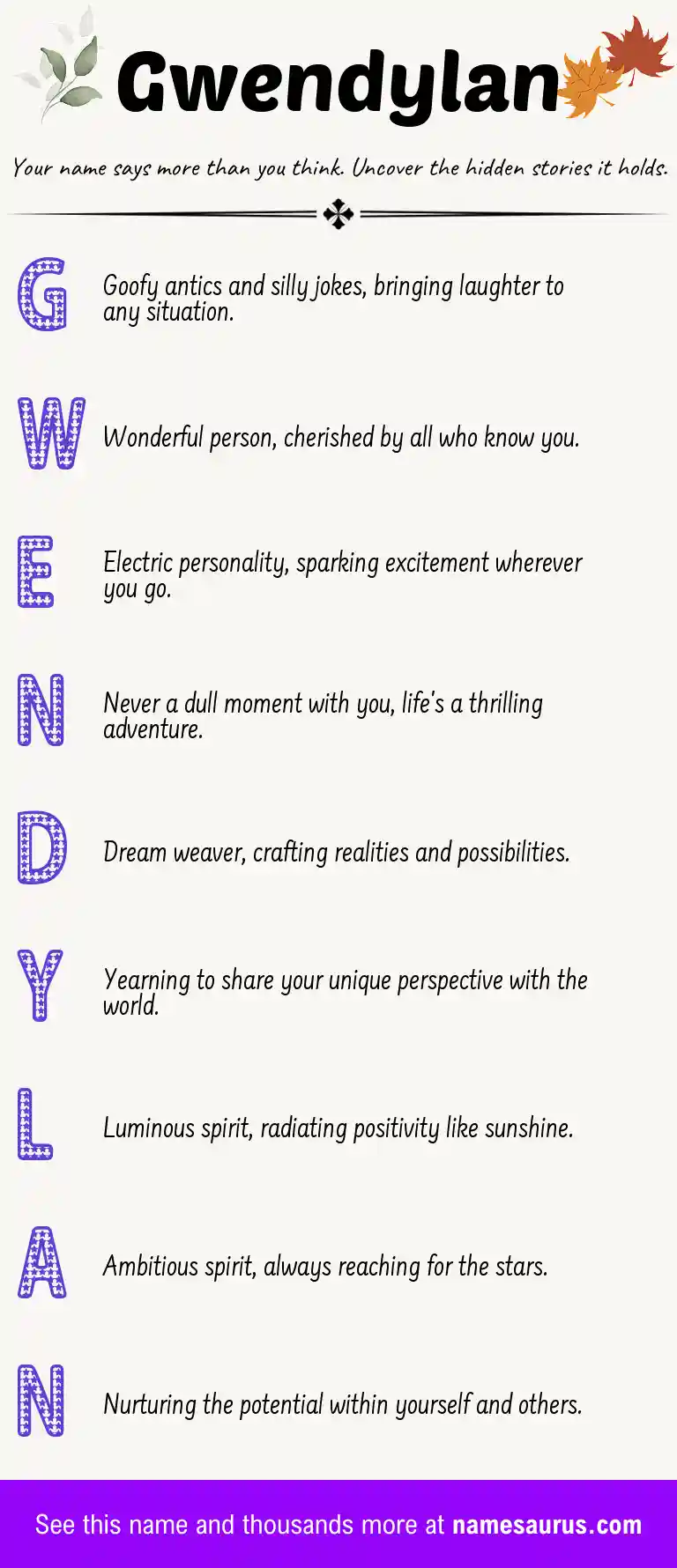Acrostic poem about Gwendylan.