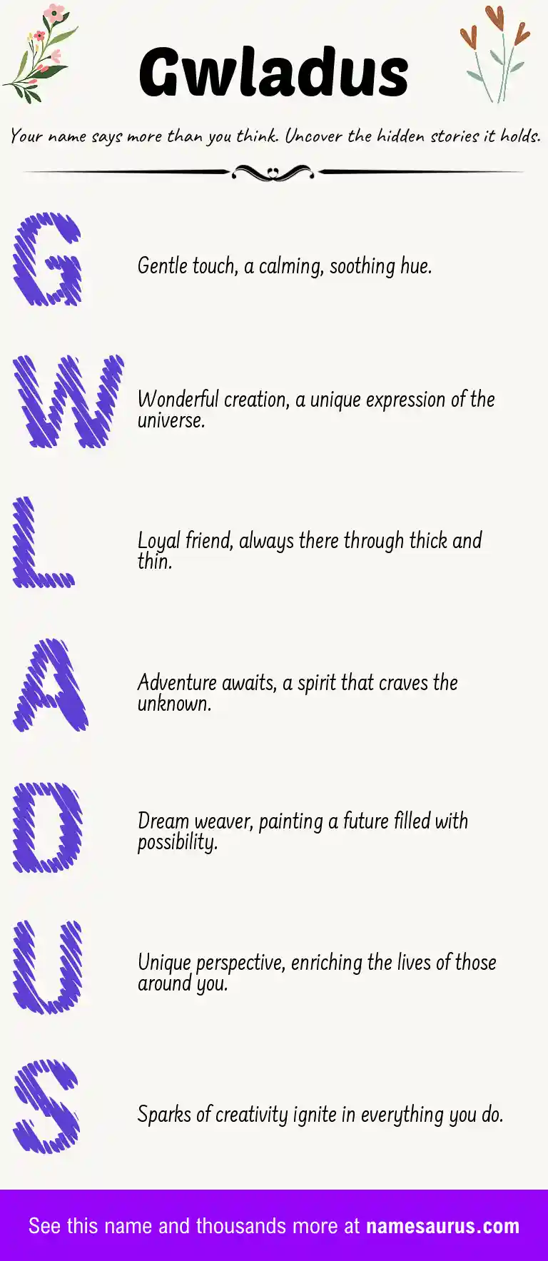 Acrostic poem about Gwladus.