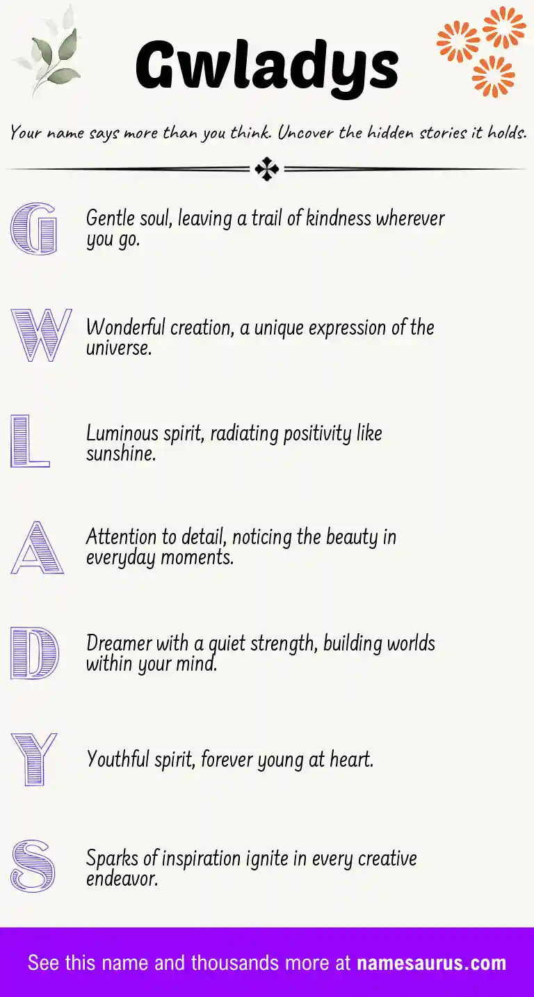 Acrostic poem about Gwladys.