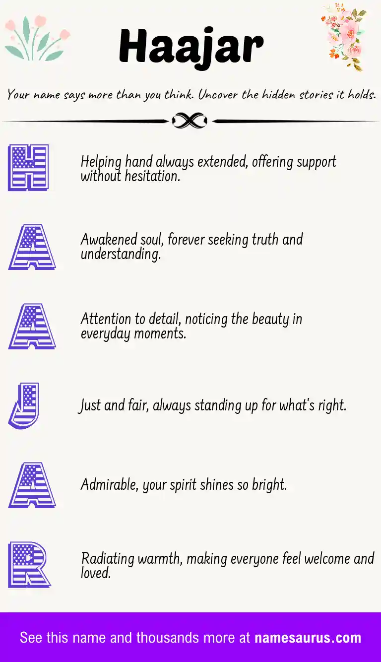 Acrostic poem about Haajar.